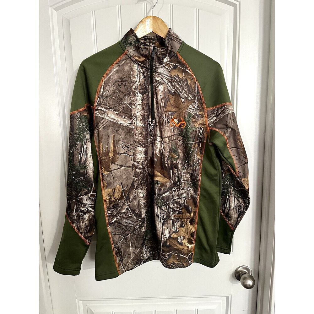 Realtree Mountainaire Green‎ Camo 1/4 Zip Pullover Stretch Mens Medium 353